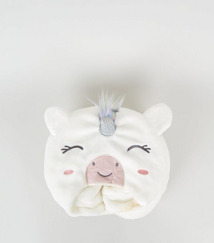 Grey Fluffy Unicorn Hooded Neck Pillow New Look