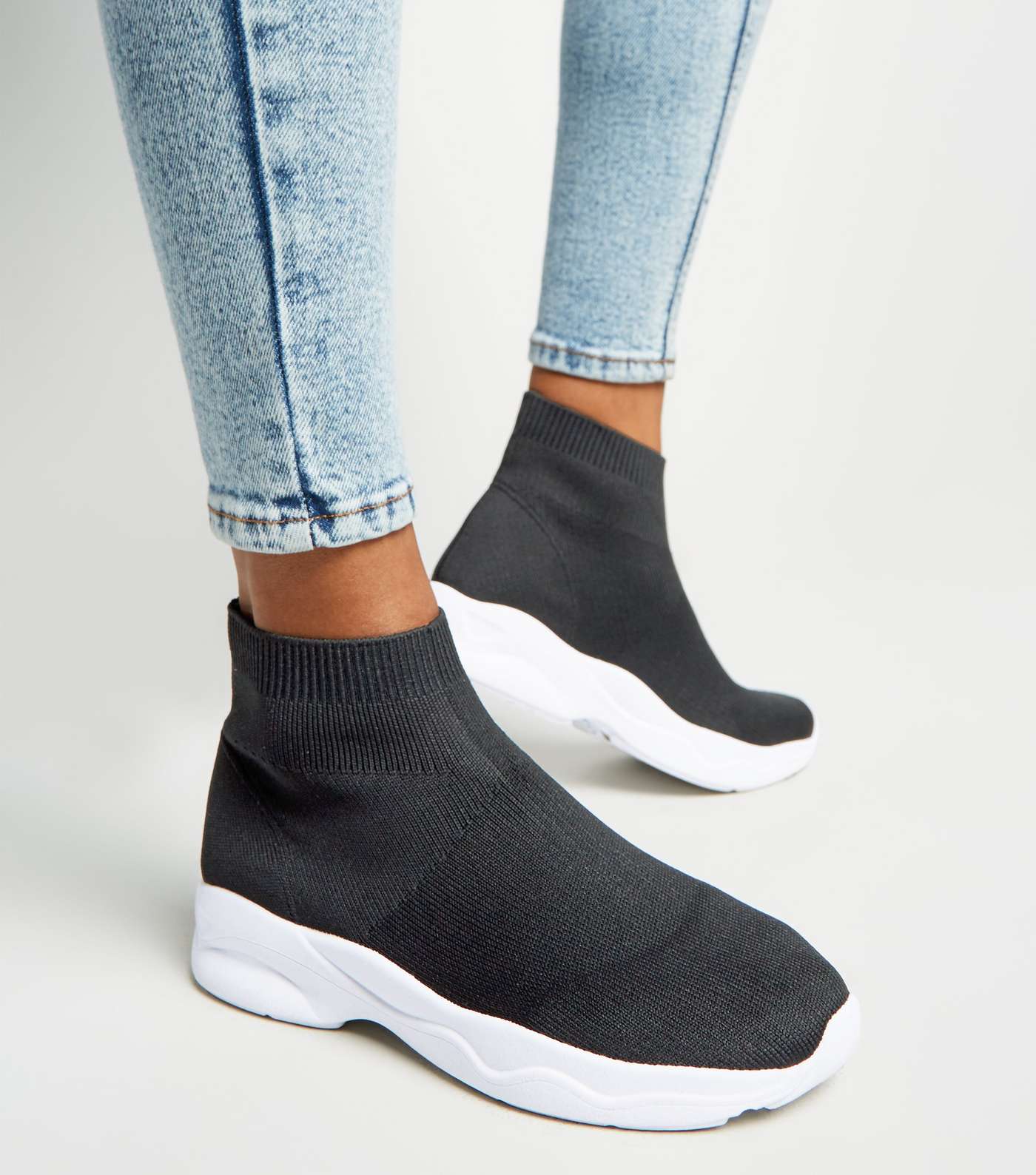 Black Knit High Top Sock Trainers Image 2
