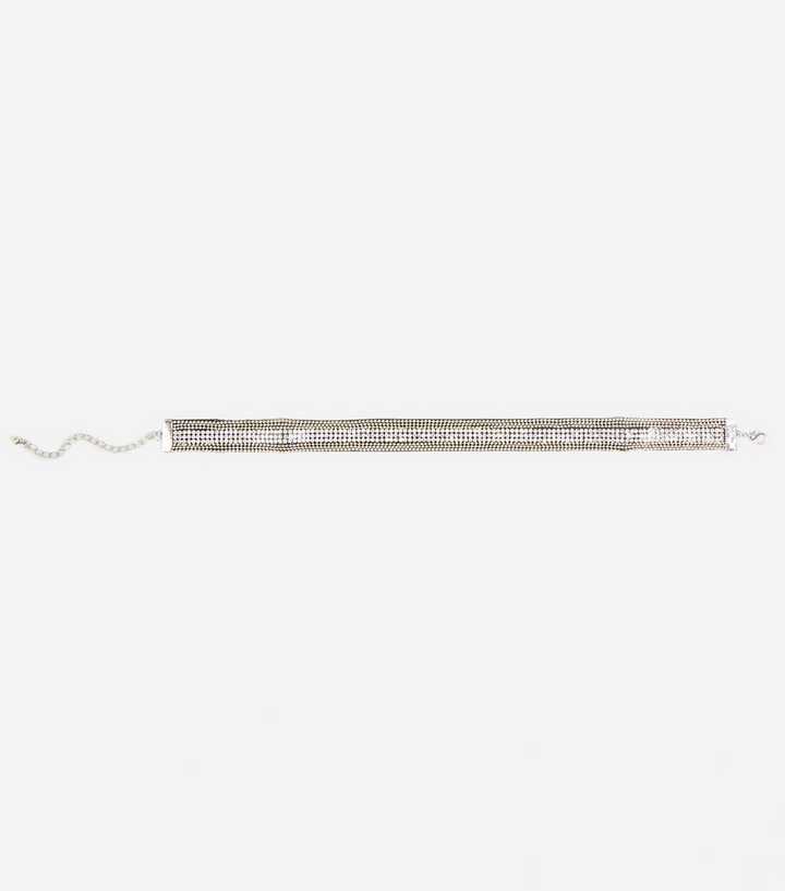 RE:BORN Silver Chain and Diamanté Choker Necklace