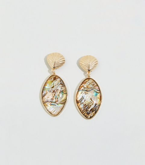 Earrings Stud Cross Long Tassel New Look Gold Shell And Marble Effect Earrings