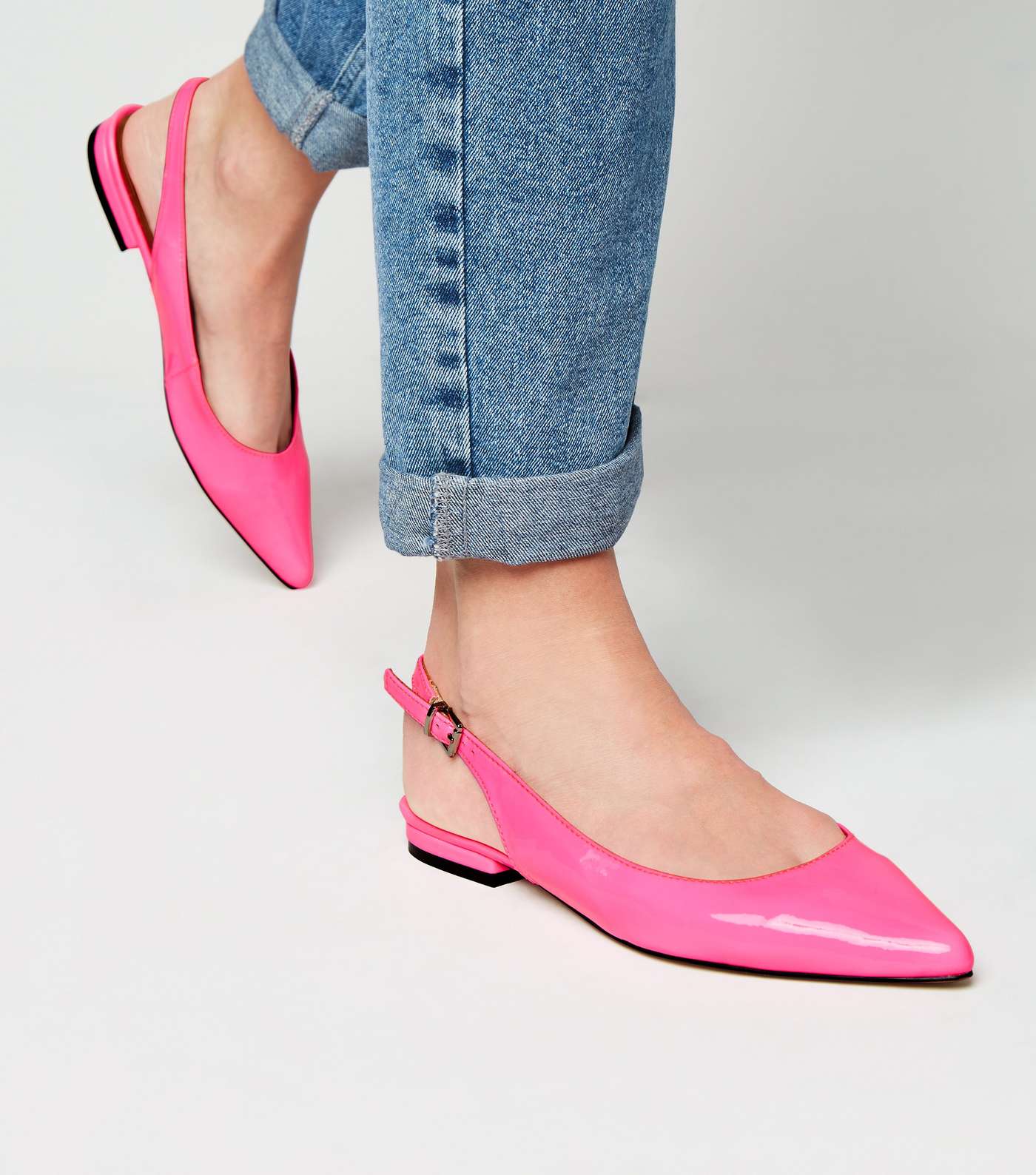 Bright Pink Neon Leather-Look Slingbacks Image 2
