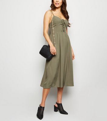 new look khaki midi dress