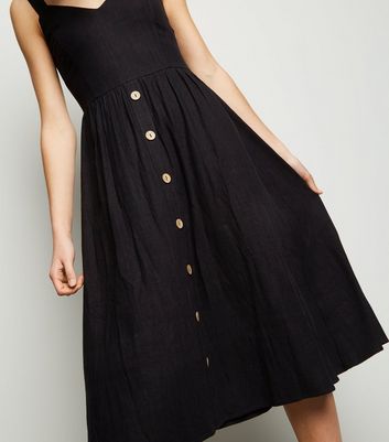 linen button front midi dress