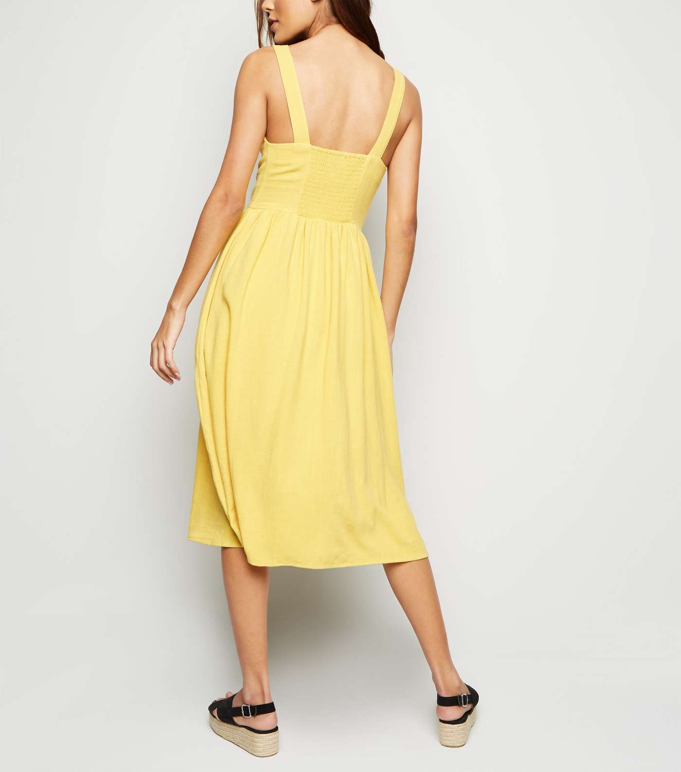 Yellow Linen Look Button Front Midi Dress Image 3