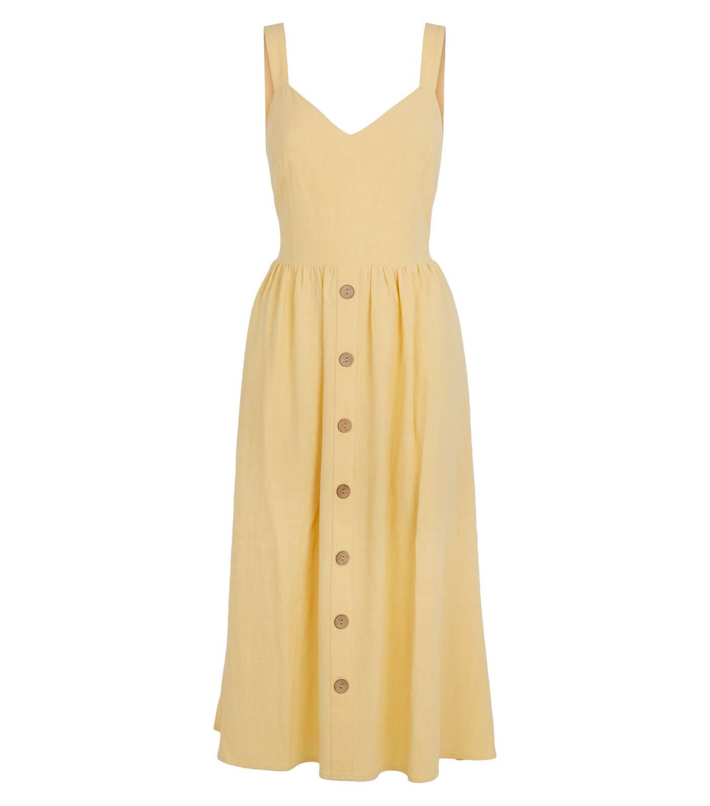 Pale Yellow Linen Look Button Front Midi Dress Image 4
