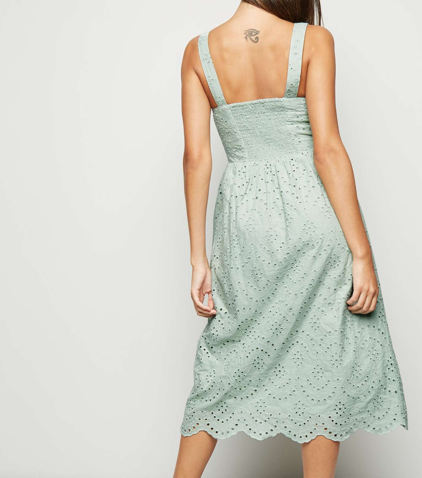 Mint Green Broderie Button Front Midi Dress Image 5