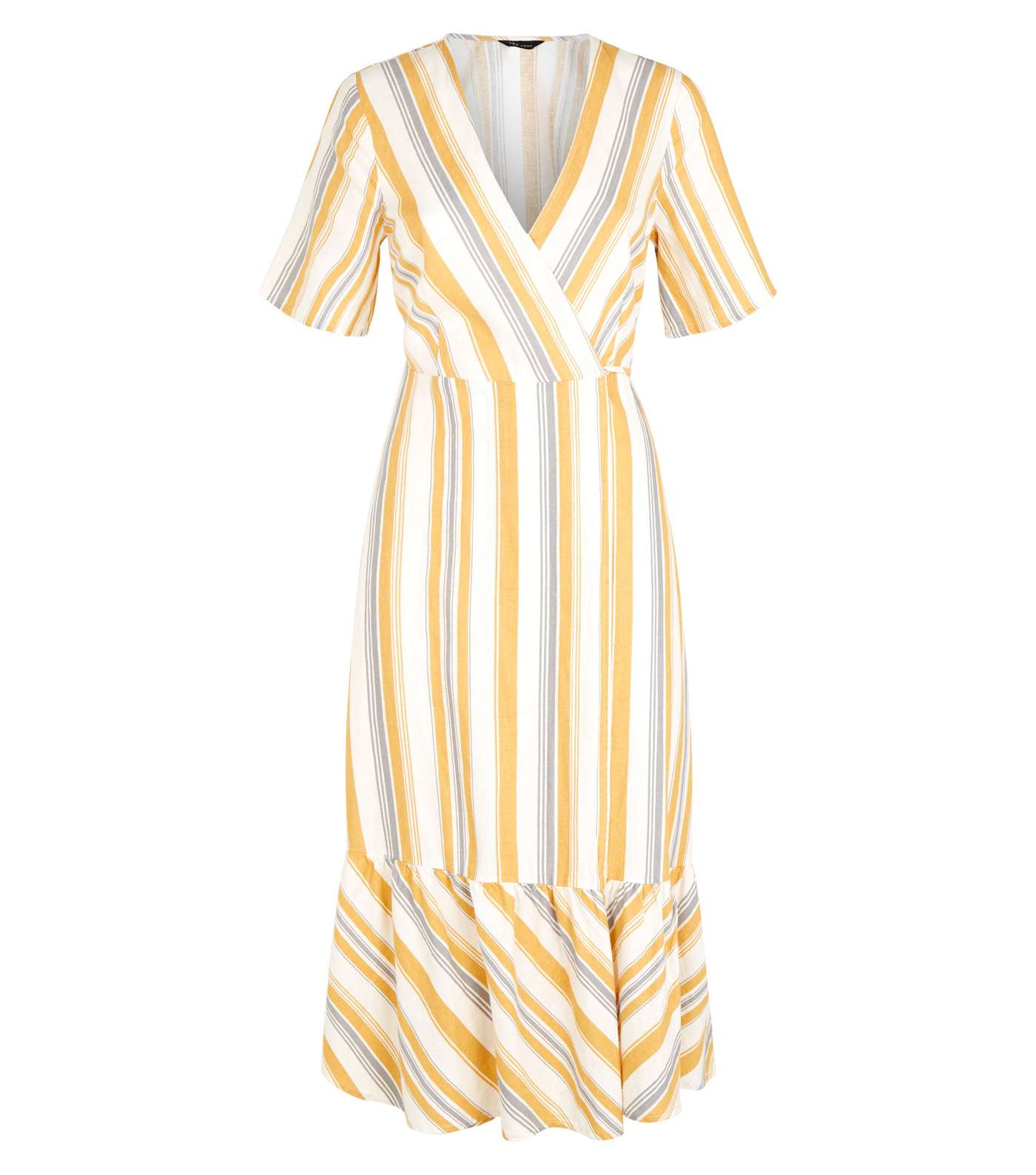 Off White Stripe Linen Blend Tiered Wrap Midi Dress Image 4