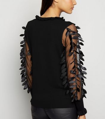black knit mesh leaf design jumper