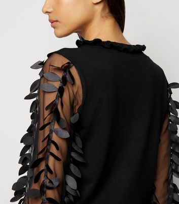 black knit mesh leaf design jumper