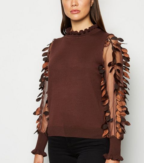 Blue Vanilla Rust Leaf Mesh Sleeve Jumper