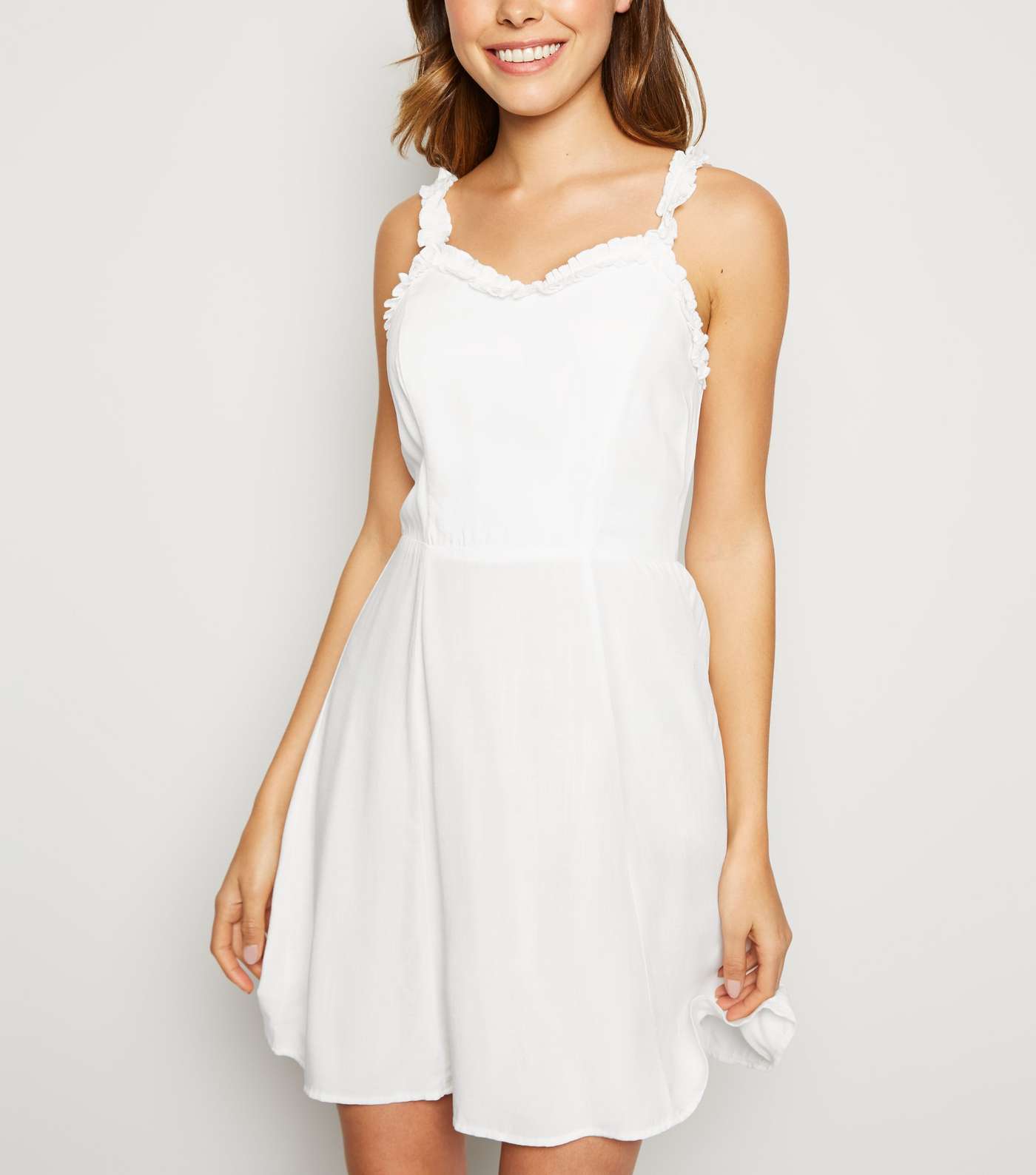 White Frill Trim Mini Dress