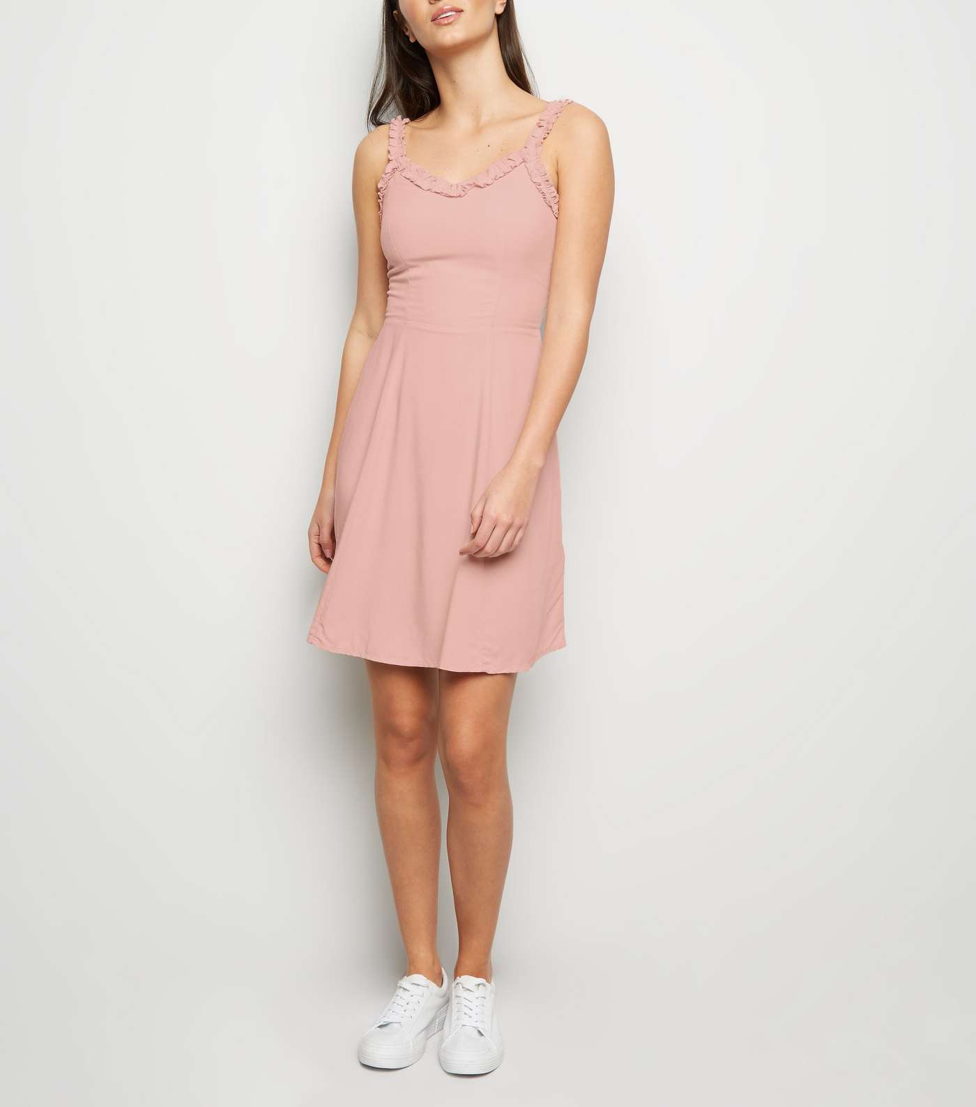 Pale Pink Frill Trim Mini Dress Image 2