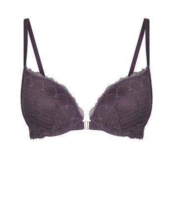 Light Purple Geometric Lace Plunge Bra | New Look