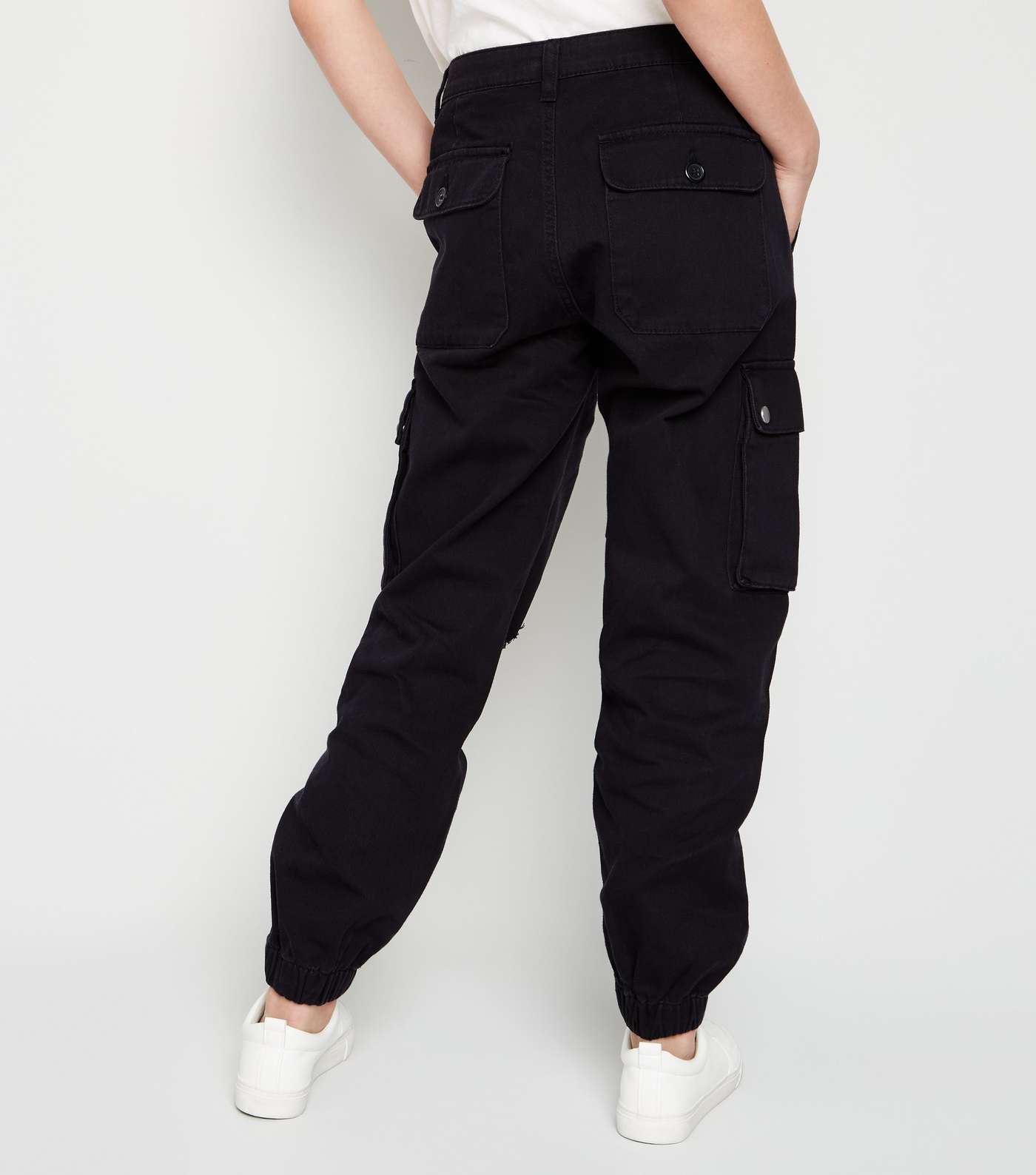 Girls Black Ripped Utility Trousers Image 3