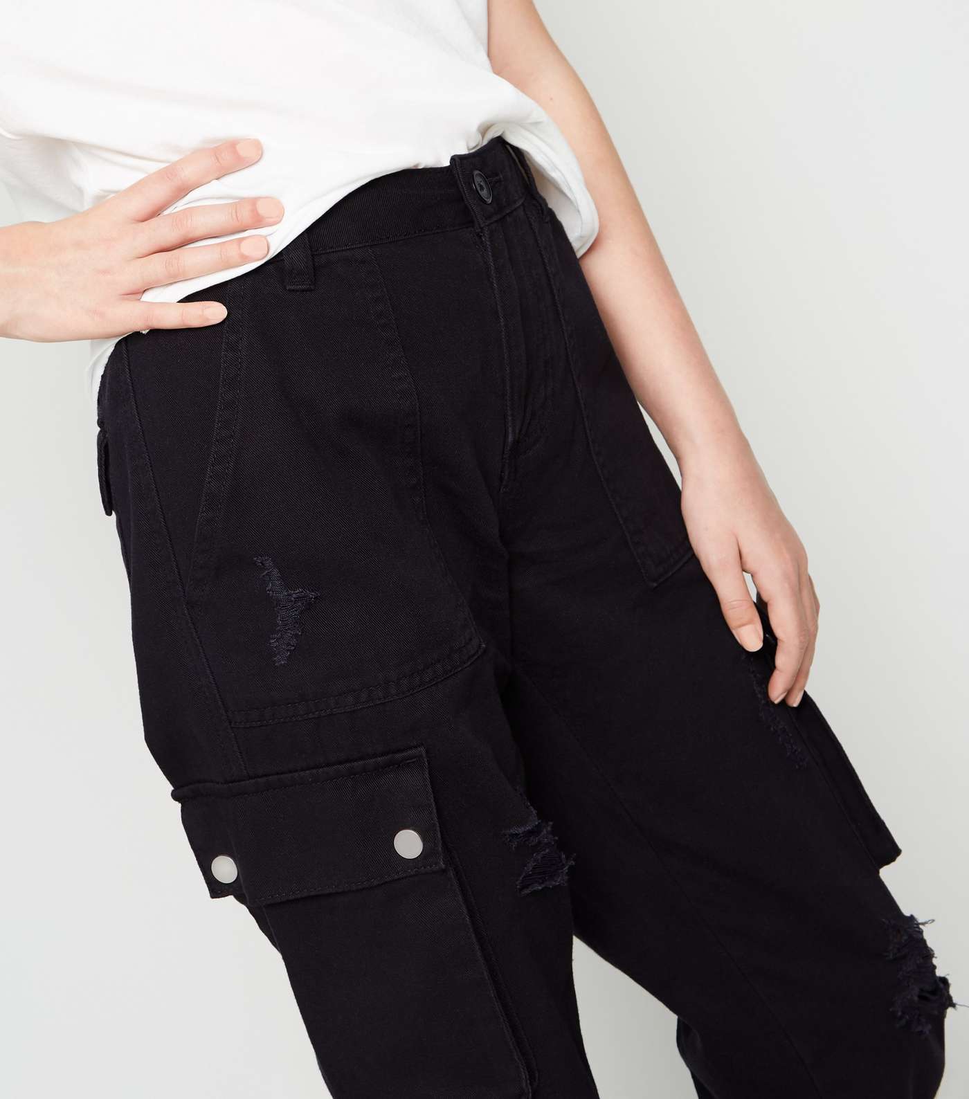 Girls Black Ripped Utility Trousers Image 5