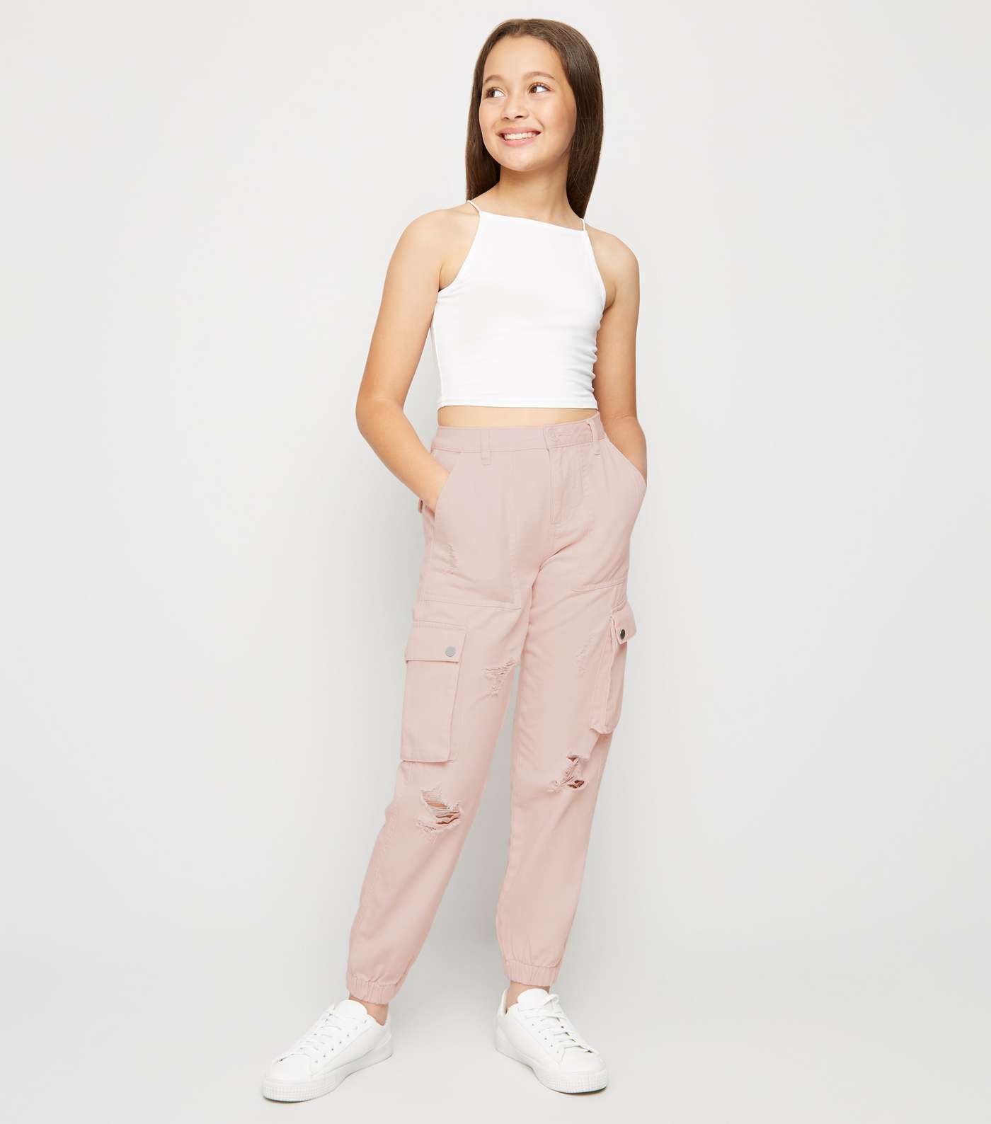 Girls Pink Ripped Utility Trousers