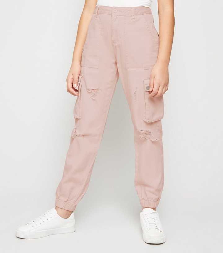 Girls Pink Ripped Utility Trousers