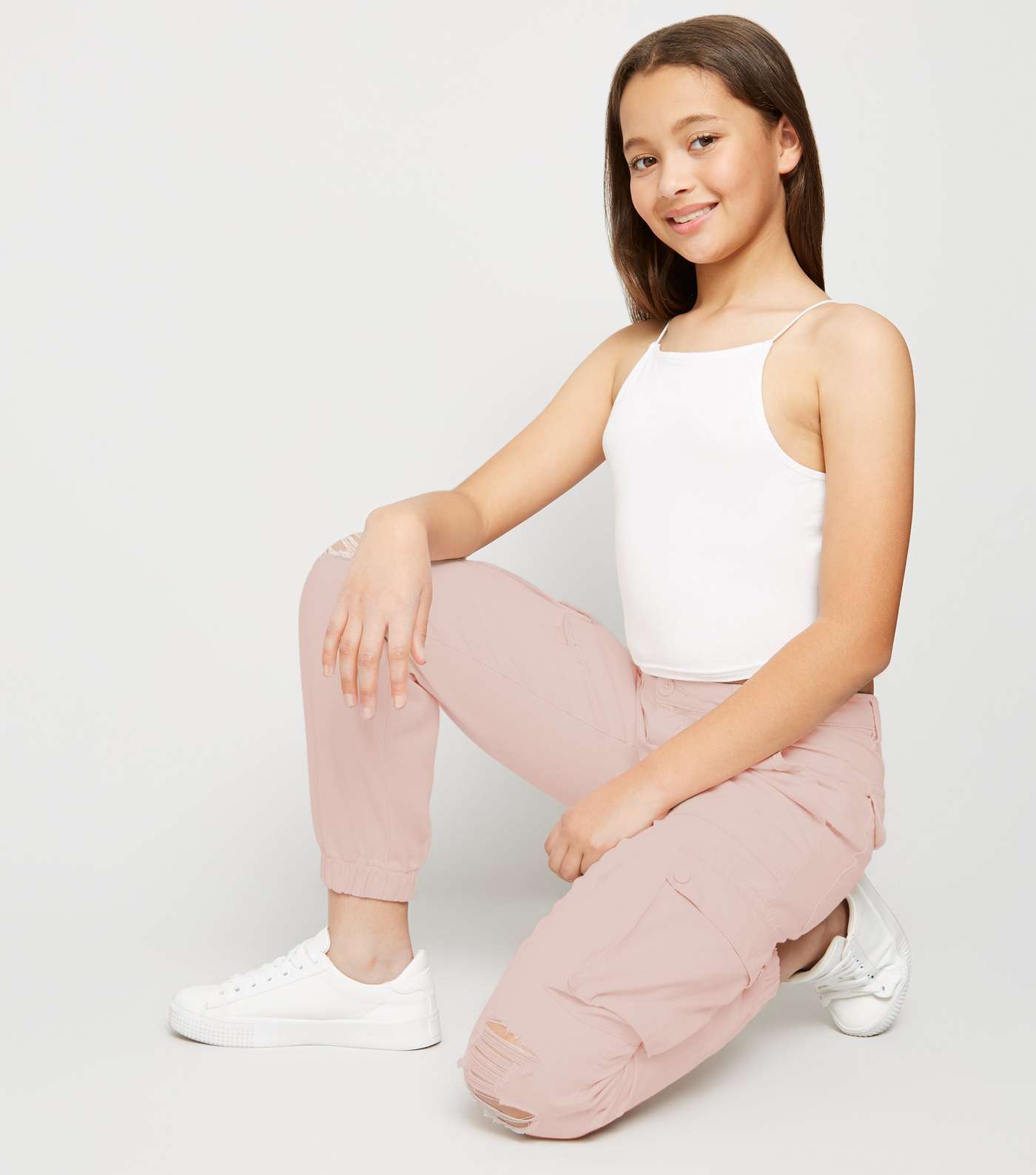 Girls Pink Ripped Utility Trousers Image 5