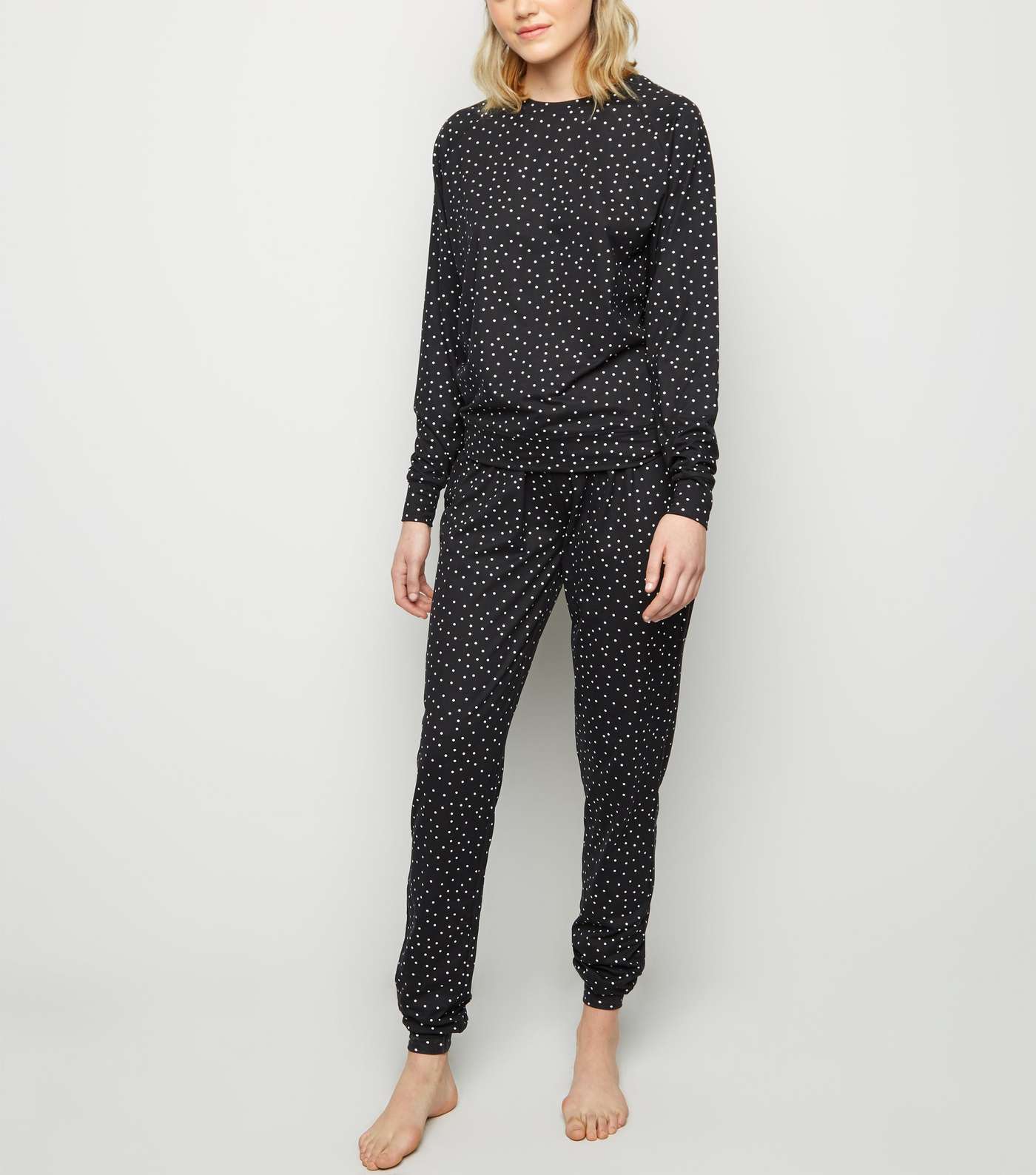Tall Black Spot Print Soft Touch Pyjama Sweatshirt Image 2