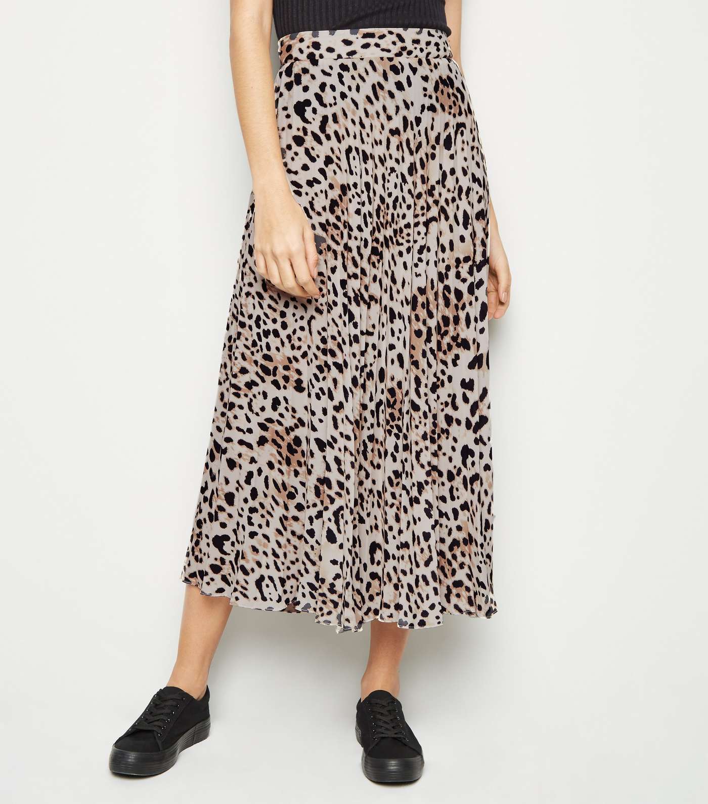 Brown Leopard Print Pleated Midi Skirt Image 2