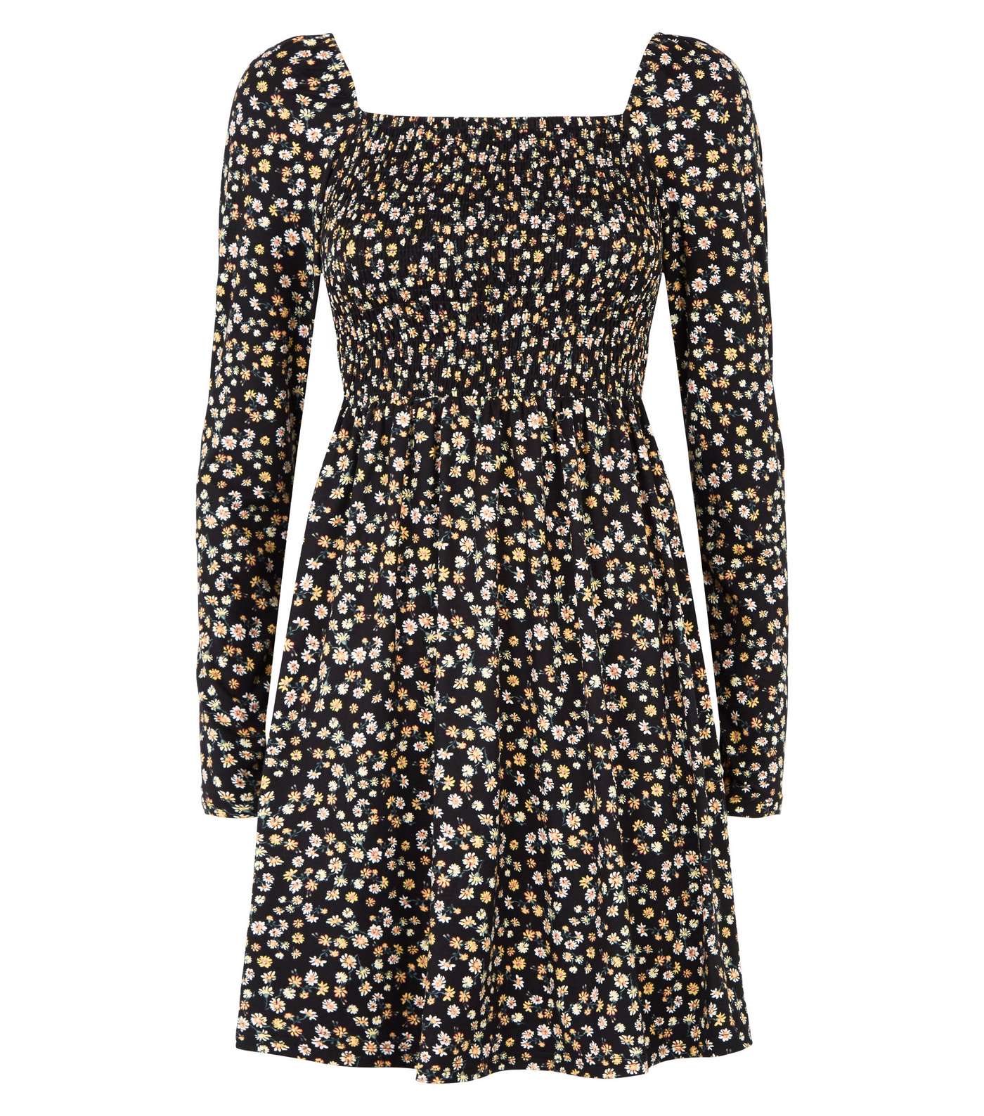 Black Floral Shirred Soft Touch Mini Dress Image 4