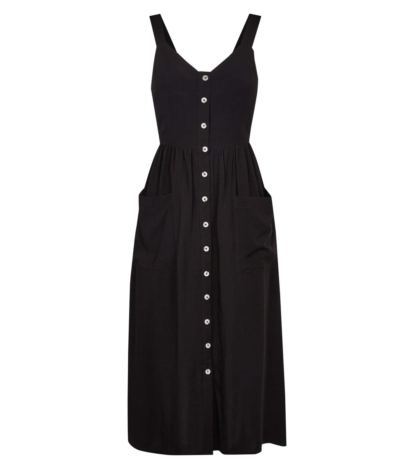 Black Pocket Front Button Up Midi Dress Image 4