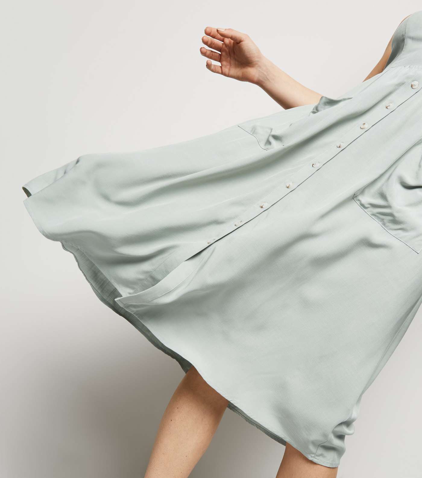 Mint Green Pocket Front Button Up Midi Dress Image 3