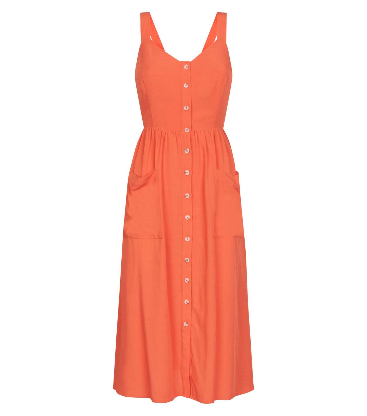 Orange Pocket Front Button Up Midi Dress Image 4