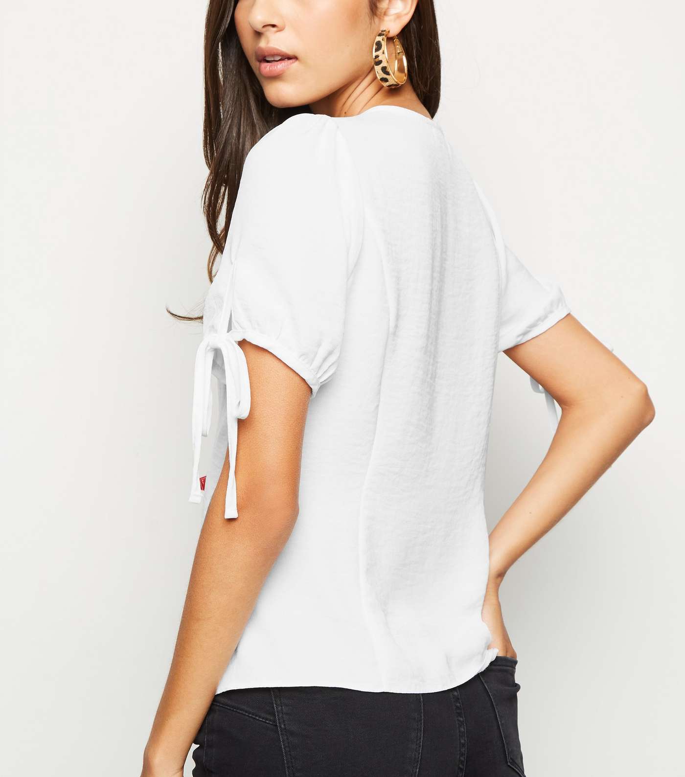 White Button Up Puff Sleeve Blouse Image 3