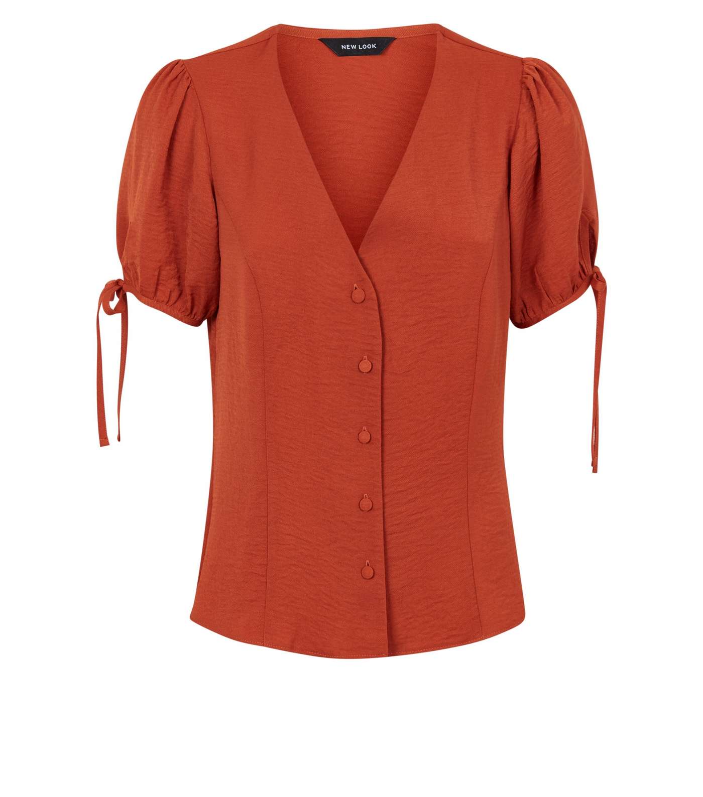 Rust Button Up Puff Sleeve Blouse Image 4