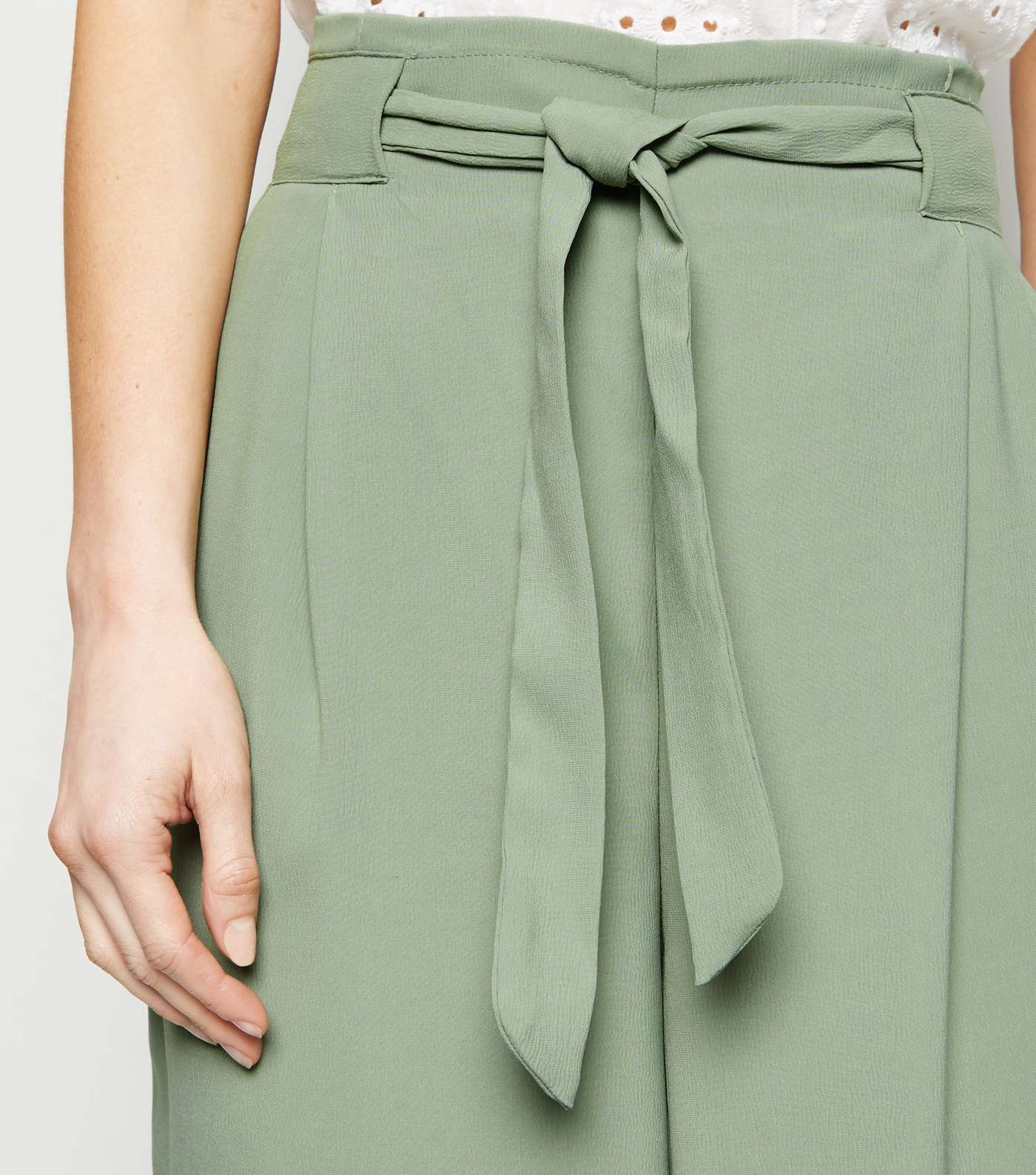 Petite Mint Green Tie Waist Crop Trousers Image 5