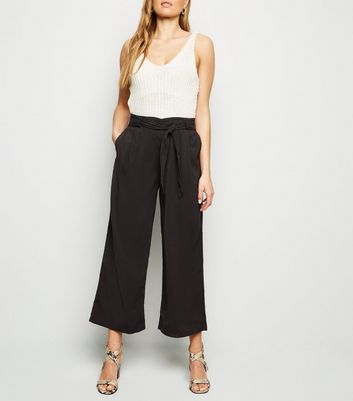 Tall Black Tie Waist Trousers | New Look