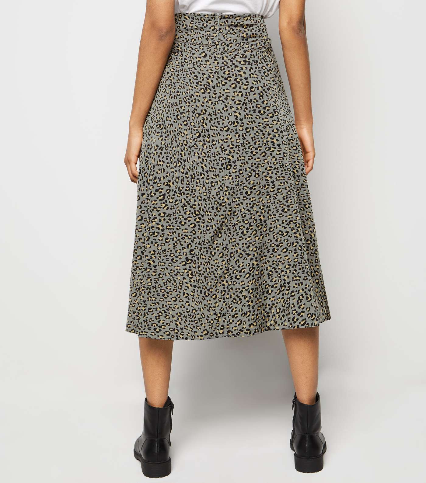 Petite Light Grey Leopard Print  Midi Skirt  Image 5