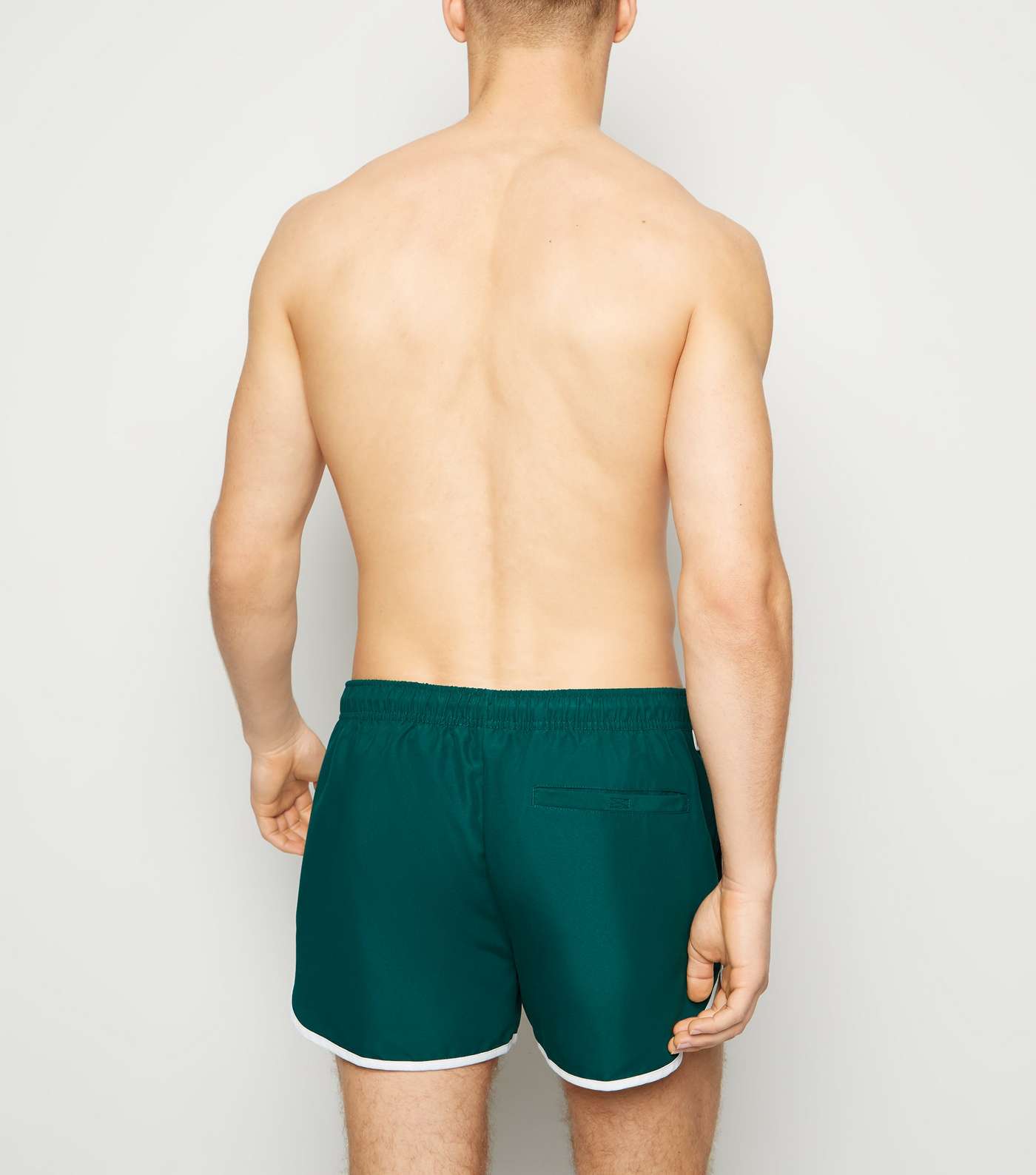Green Contrast Piping Swim Shorts Image 3