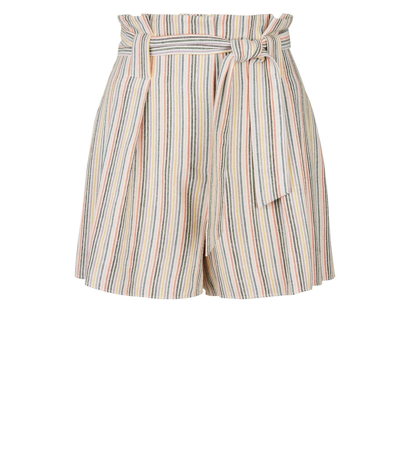 Petite Cream Multi Stripe Linen Look Shorts Image 4