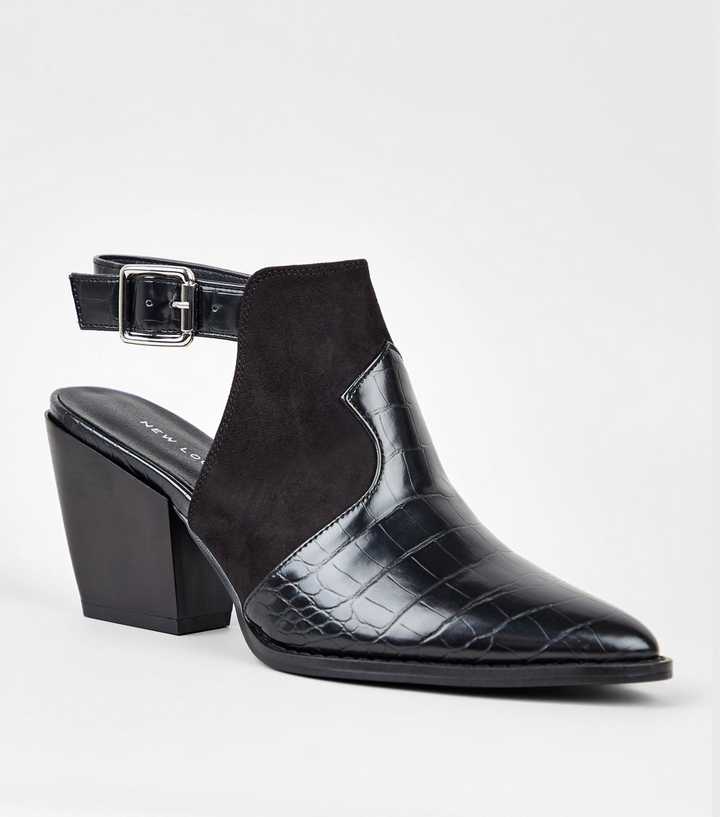 Black Faux Croc Western Shoe Boots