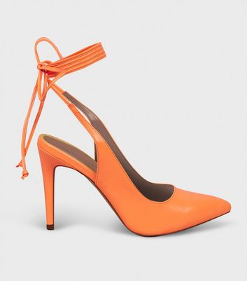 Bright Orange Neon Wrap Tie Heels | New 
