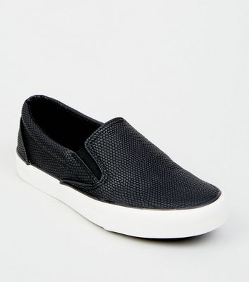 black faux snake slip on trainers