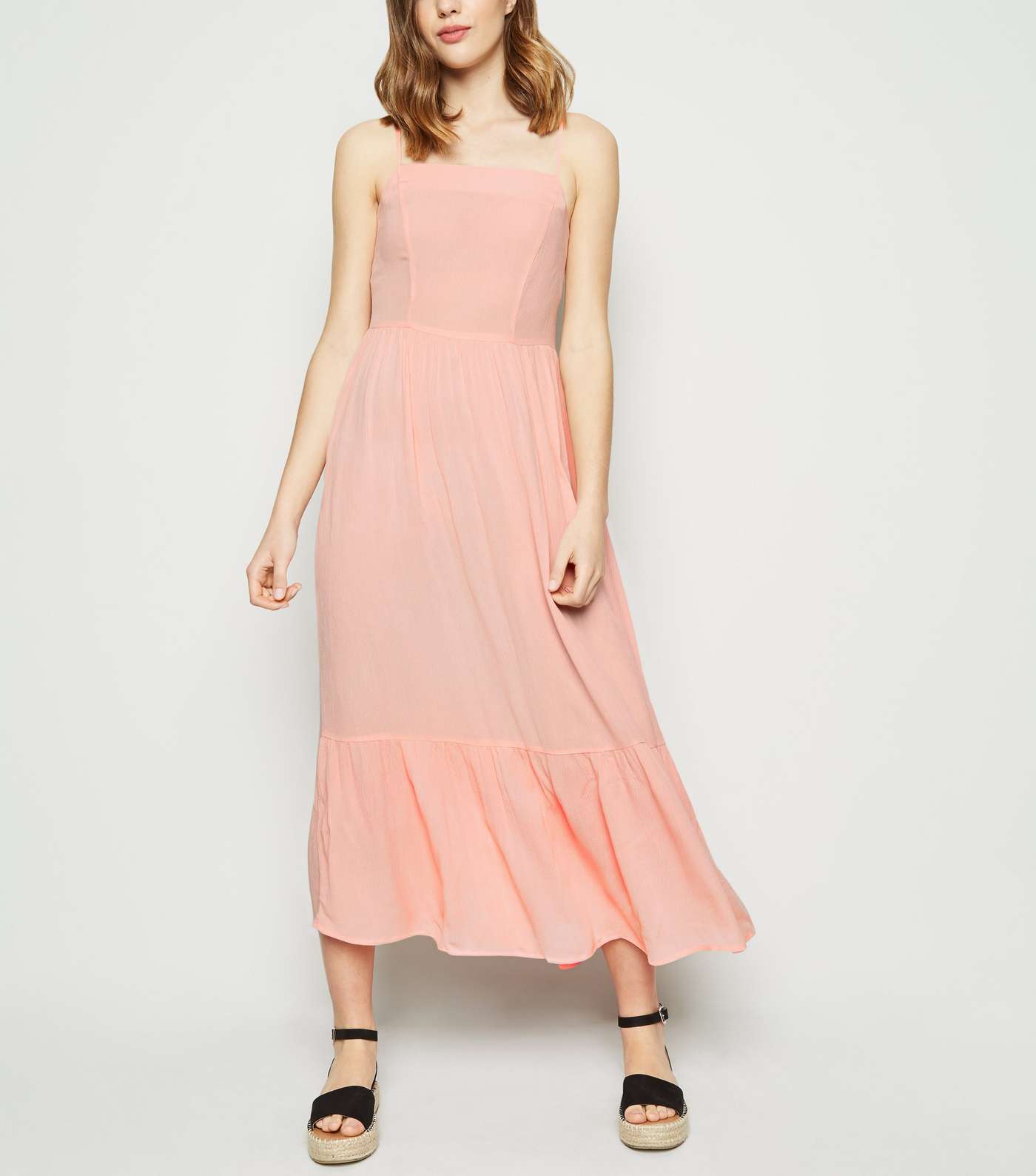 Pink Crinkle Tiered Hem Midaxi Dress