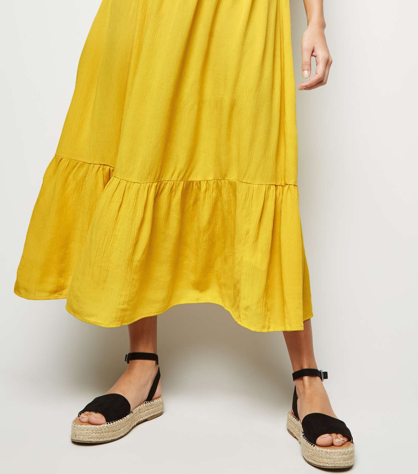 Yellow Crinkle Tiered Hem Midaxi Dress Image 3