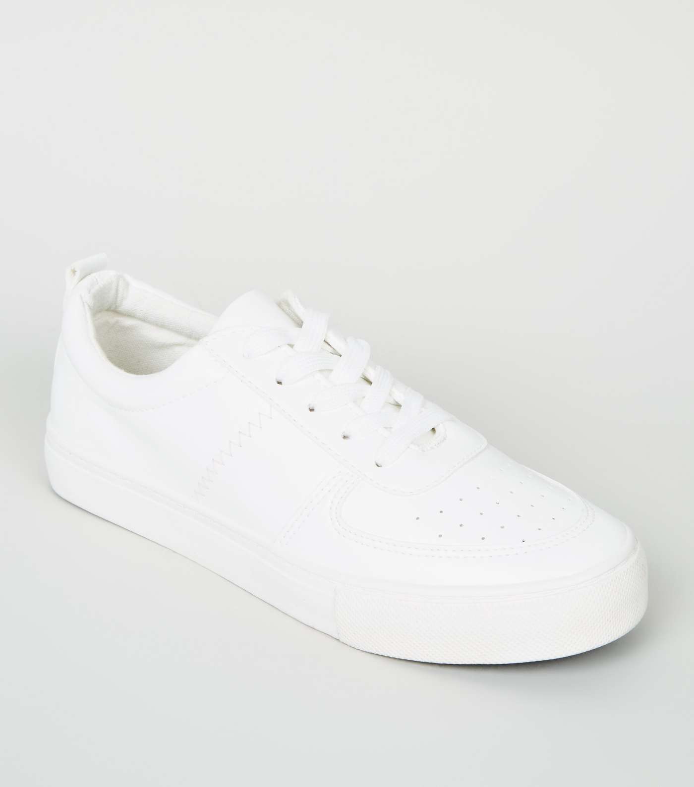 Girls White Leather-Look Lace Up Trainers