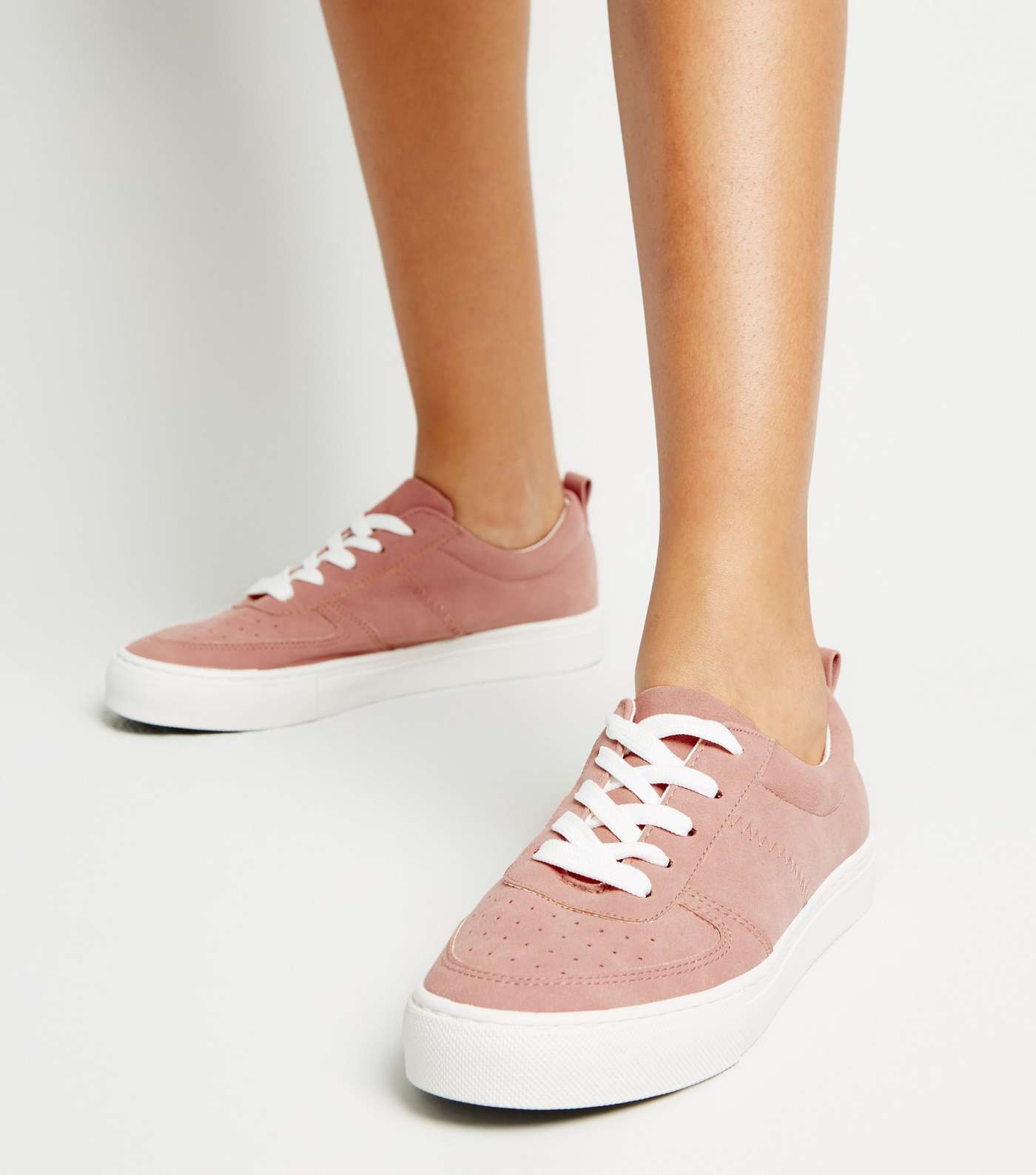 Girls Pink Suedette Lace Up Trainers Image 2