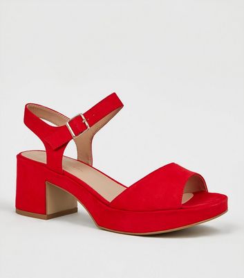 wide red heels