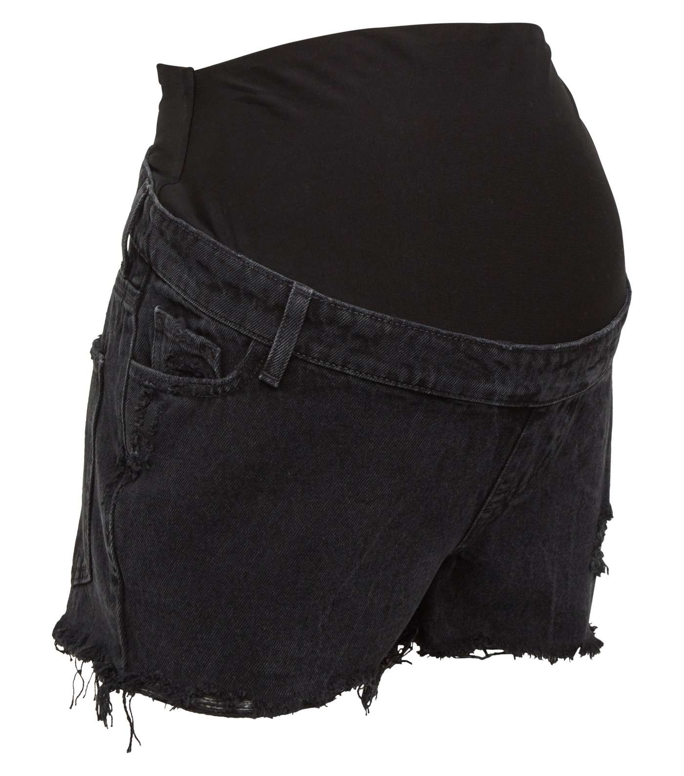 Maternity Black Over Bump Frayed Denim Shorts Image 4