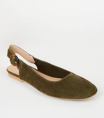 Image of Khaki Suede Contrast Buckle Slingbacks New Look