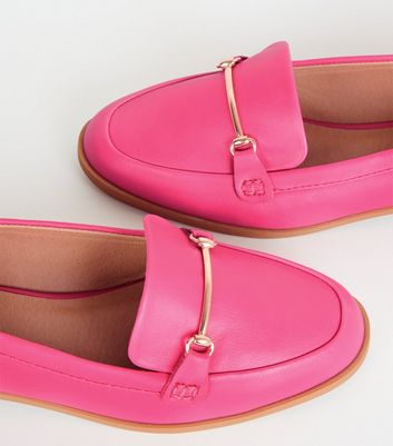 Bright Pink Leather-Look Loafers | New Look