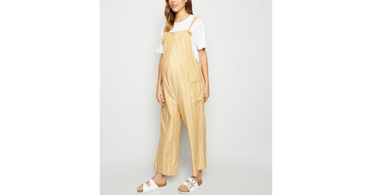 Maternity Yellow Stripe Linen Blend Dungaree Jumpsuit New Look