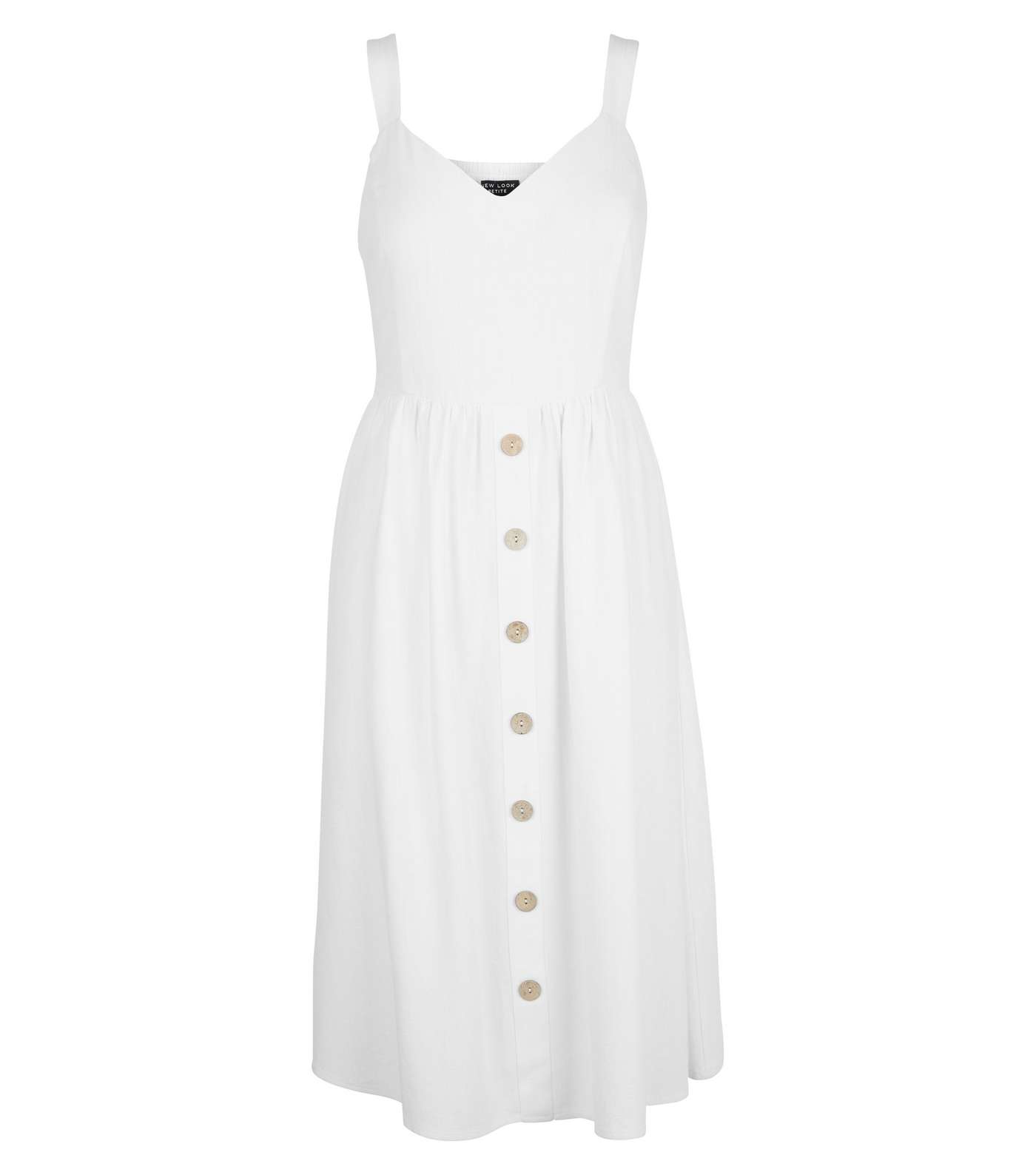 Petite White Linen Look Button Front Midi Dress Image 3