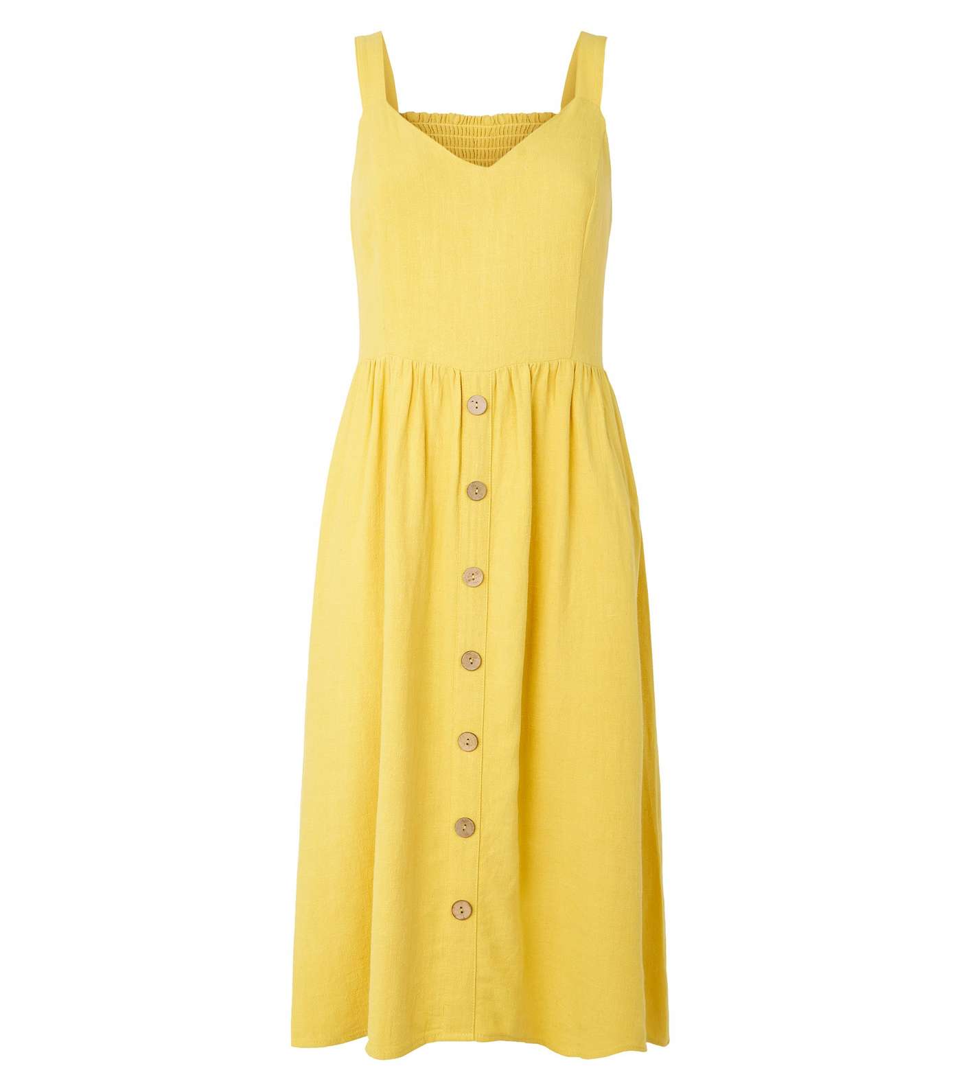 Petite Yellow Linen Look Button Front Midi Dress Image 4