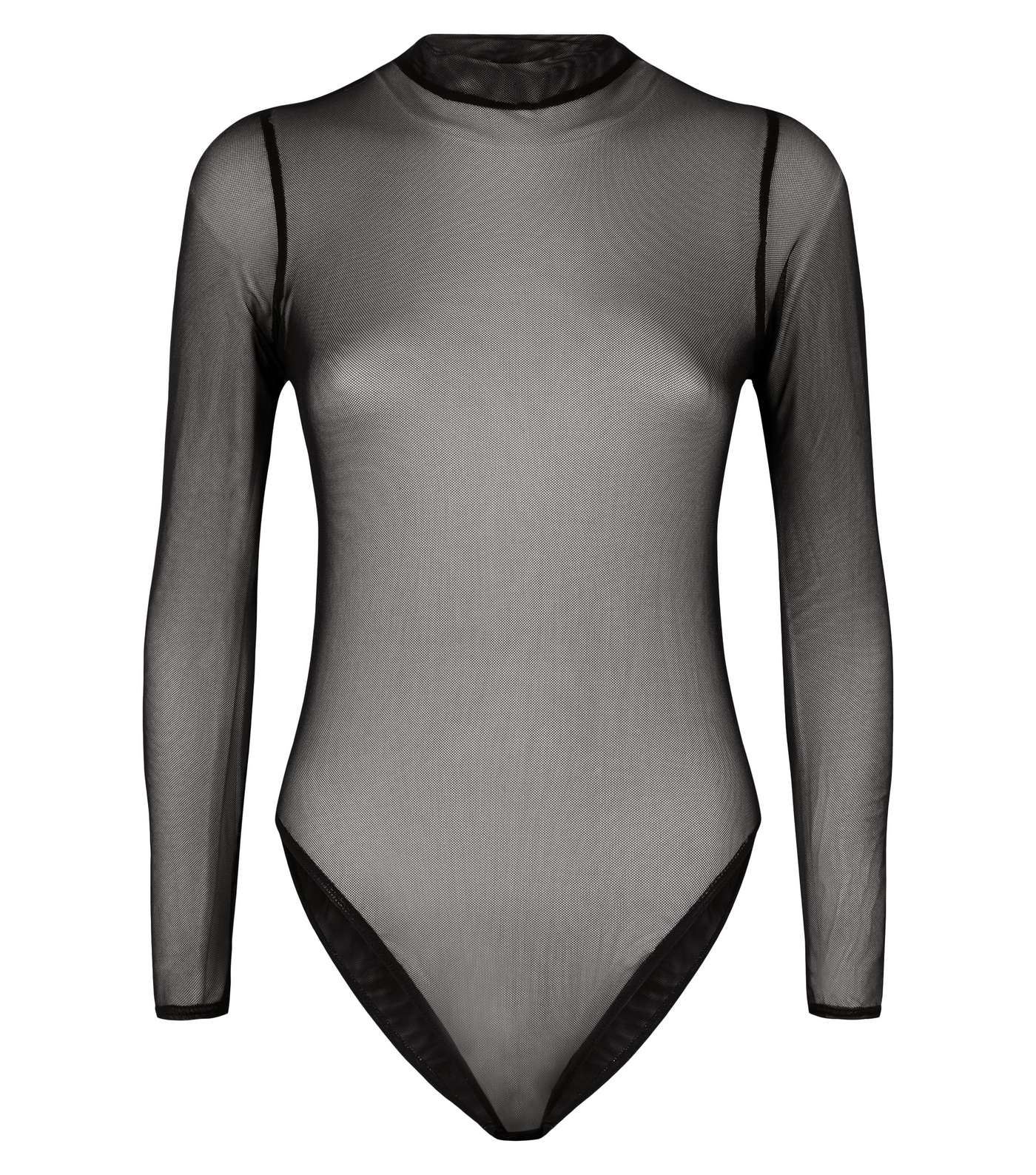 Black Plain Mesh Bodysuit Image 4